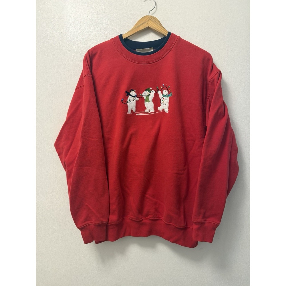 Vintage 90s M&C Sportswear Polar Bears Lights Christmas Sweater Red Adult Large